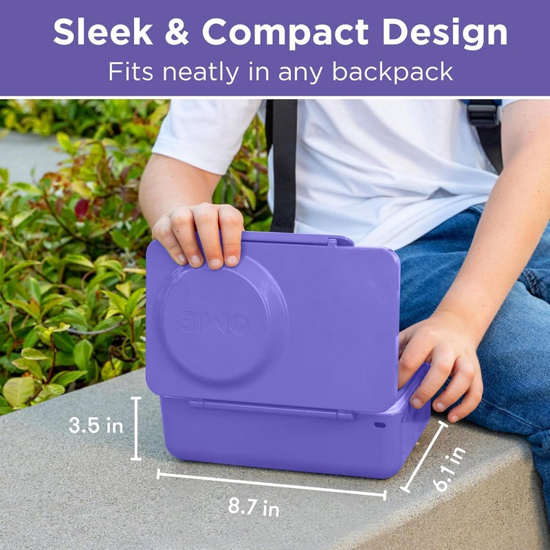 OmieBox UP bento Box for Kids | Insulated Lunch Box | Leak Proof Vacuum Insulated Thermal Food jar | Cooler ice Pack | 2 Compartments (Galaxy Purple) - Image 5